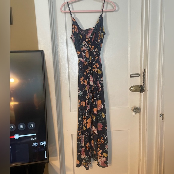 WORN ONCE SHEIN navy blue floral flowy maxi dress with slit size M - Picture 1 of 5